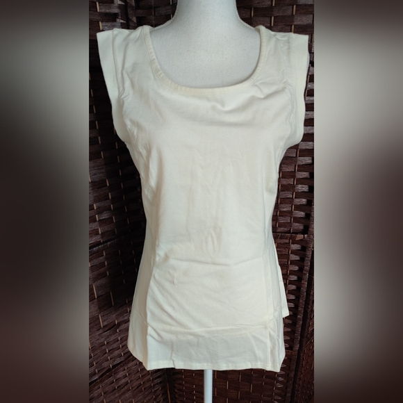 Kathleen Kirkwood Tops - Kathleen Kirkwood‎ Swing Cami Sheer Georgette Back Peplum Pleated Tank Top Ivory